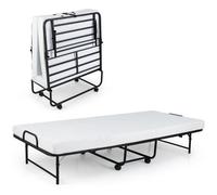 Costway Single Folding Bed Portable Metal Guest Bed W/ Mattress-White