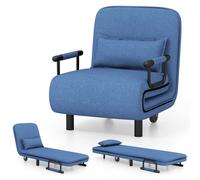 Costway Single Folding Sofa Bed Chair Modern Fabric Sleep Function Holder-Blue in Blue COSTWAY Blue