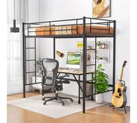 Costway Single Loft Bed Metal Bed Frame W/ Guardrail & 2 Ladders-Black
