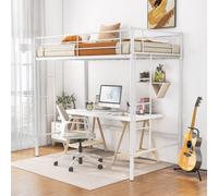 Costway Single Loft Bed Metal Bed Frame W/ Guardrail & 2 Ladders-White