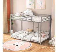 Costway Single Metal Bunk Bed Floor Bed Frame w/Ladder &Full-length Guardrails in Silver COSTWAY Silver