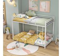 Costway Single Metal Bunk Bed Floor Bed Frame w/Ladder &Full-length Guardrails in White COSTWAY White