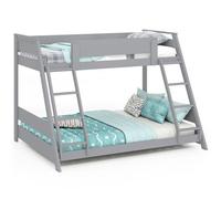 Costway Single Over Double Bunk Bed 2-In-1 Convertible Wood Bed Frame With 2 Ladders-Grey