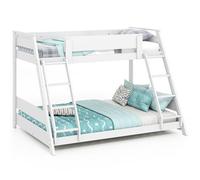 Costway Single Over Double Bunk Bed 2-In-1 Convertible Wood Bed Frame With 2 Ladders-White