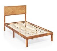 Costway Single Size Bed Frame Acacia Wood Platform Bed w/Headboard in Natural COSTWAY Natural Single