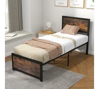 Costway Single Size Bed Frame Heavy-Duty Industrial Metal Platform Bed W/high Headboard