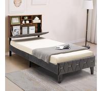 Costway Single Size Bed Frame Upholstered Platform Bed Slat Support W/ Storage Headboard in Grey COSTWAY Grey Single