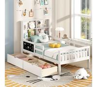 Costway Single Size Bed Frame W/ 2 Storage Drawers Wooden Slats Support Bed For Kids White