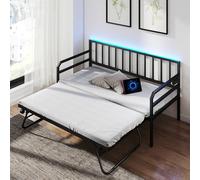Costway Single Size Daybed with Charging Station & LED Lights in Black COSTWAY Black