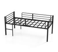Costway Single Size Low Loft Bed Metal Bed Frame w/ Guardrails & 2 Ladders in Black COSTWAY Black