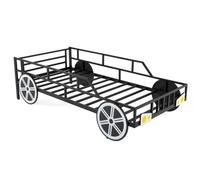Costway Single Size Metal Car-Shaped Platform Bed Kids Bed Frame-Black