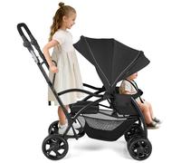 COSTWAY Sit and Stand Stroller, Double Baby Pushchair with Adjustable Canopy, Backrest & Handlebar, Safety Harness, Storage Basket, Foldable Twin Pram for Infants, Toddlers