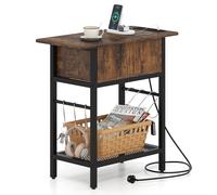Costway Skinny Sofa Side Table Narrow End Table with Charging Station in Brown COSTWAY Brown