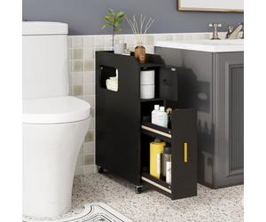 Costway Small Bathroom Storage Cabinet 16Cm Narrow Slim Bathroom Organizer-Black