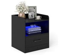Costway Small Bedside Table Modern Nightstand with Drawer-Black in Black COSTWAY Black