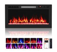 COSTWAY Smart WIFI Electric Fireplace, Wall Mounted/Recessed/Freestanding Fire Heater with APP & Remote Control, 12 Flame & Ember Bed Color, 5 Brightness, 12H Timer, 750W/1500W (36”/91cm)