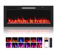 COSTWAY Smart WIFI Electric Fireplace, Wall Mounted/Recessed/Freestanding Fire Heater with APP & Remote Control, 12 Flame & Ember Bed Color, 5 Brightness, 12H Timer, 750W/1500W (42”/106cm)