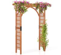 Costway Solid Wood Arbor Wooden Garden Trellis Arbor Pergola Arch-Brown