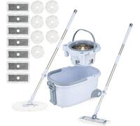 Costway Spin Mop & Bucket Set Rectangular & Round Mops w/Dual Tank & 14 Pads in Blue COSTWAY Blue