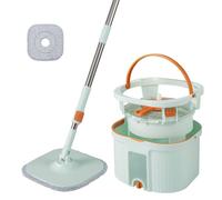 Costway Spin Mop & Bucket w/ Wringer Set 2 Microfiber Pads & Rotating Mop Head in Green COSTWAY Green