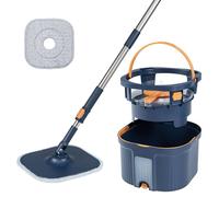 Costway Spin Mop & Bucket w/ Wringer Set 2 Microfiber Pads & Rotating Mop Head in Navy COSTWAY Navy
