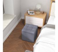 Costway Square Storage Ottoman Linen Fabric Upholstered Footstool in Grey COSTWAY Grey