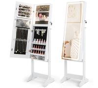 Costway Standing Jewelry Cabinet Lockable Jewelry Armoire w/ LED Lights in White COSTWAY White