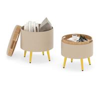 Costway Storage Ottomans Set Of 2 Leather Upholstered Round Footrests With Flip Top Trays