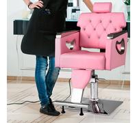 Costway Styling Salon Chair Adjustable Swivel Barber Chair in Pink COSTWAY Pink