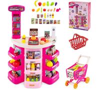 Costway Supermarket Playset 76PCS Play Grocery Shop with Shopping Cart in Pink COSTWAY Pink
