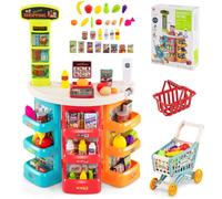 Costway Supermarket Playset Kids 76 Pcs Pretend Play Grocery Store Set-Blue