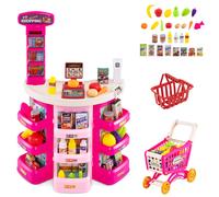 Costway Supermarket Playset Kids 76 PCS Pretend Play Grocery Store Set in Pink COSTWAY Pink