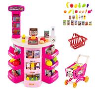 Costway Supermarket Playset Kids 76 Pcs Pretend Play Grocery Store Set-Pink