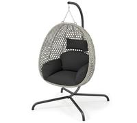 COSTWAY Swing Egg Chair, Upholstered PE Rattan Wicker Hammock Chair with Soft Thick Cushion and Head Pillow, Heavy-duty Hanging Egg Basket Seat for Garden Patio Yard Living Room (1, with Stand)