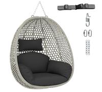 COSTWAY Swing Egg Chair, Upholstered PE Rattan Wicker Hammock Chair with Soft Thick Cushion and Head Pillow, Heavy-duty Hanging Egg Basket Seat for Garden Patio Yard Living Room (1, without Stand)