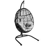 COSTWAY Swing Egg Chair with Stand, Rattan Wicker Hammock Chair with Soft Cushion and Head Pillow, Indoor Outdoor Hanging Egg Basket Seat for Garden Patio Yard Living Room (Grey)