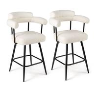 Costway Swivel Bar Stool Set of 2 69cm Counter Height Chairs with Back in White COSTWAY White