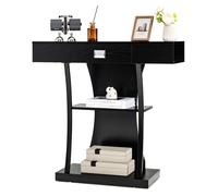 Costway T-Shaped Industrial Console Table Narrow Sofa Side Table Entryway Display Shlves in Black COSTWAY Black