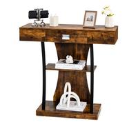 Costway T-Shaped Industrial Console Table Narrow Sofa Side Table Entryway Display Shlves in Brown COSTWAY Brown