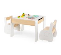 Costway Table & Chair Set Activity Desk 2 Chairs with Reversible Blackborad in White COSTWAY White