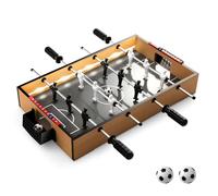 COSTWAY Table Top Football Game, 51 x 30cm Foosball Table with LED Lights, 2 Balls, 12 Players, 2 Scoreboards, Wooden Soccer Tables for Kids Adults Family