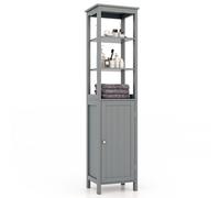 Costway Tall Bathroom Cabinet Black/Grey Slim Storage Unit with Shelves & Cupboard in Grey COSTWAY Grey