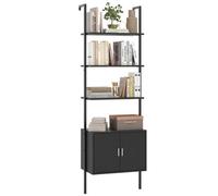 Costway Tall Bookshelf 5 Tier Wall Mount Ladder Bookcase With Cabinet-Black