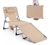 Costway Tanning Chair Portable Chaise Lounger Folding Beach Chair w/Arm Holes in Beige COSTWAY Beige