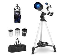 COSTWAY Telescopes for Adults Kids, 70mm Aperture 400mm Refractor Telescope | Portable Travel Telescope for Astronomy & Beginners, 2 Eyepieces, Height Adjustable Tripod, Phone Adapter, Carry bag