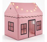 Costway Tent Playhouse Soft Cushion Mat Multiple Windows Dual Access Doors Indoor & Outdoor Play Pink