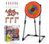 COSTWAY Throwing Target Set, Kids Throwing Game with PVC Frame & Hanging Hooks, Indoor Outdoor Sport Toy Gift for Ages 6+ (with 3 Throwing axes, 3 Ninja Darts, 6 Darts, Orange+Grey)