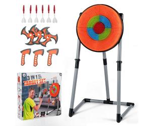 COSTWAY Throwing Target Set, Kids Throwing Game with PVC Frame & Hanging Hooks, Indoor Outdoor Sport Toy Gift for Ages 6+ (with 3 Throwing axes, 3 Ninja Darts, 6 Darts, Orange+Grey)
