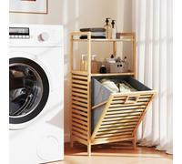 Costway Tilt Out Laundry Hamper Bamboo Laundry Cabinet W/ Storage Shelves-Natural