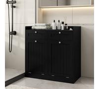 Costway Tilt-Out Laundry Hamper Cabinet Bathroom Storage Unit w/2 Drawers in Black COSTWAY Black